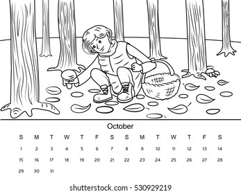 November calendar coloring book image black stock illustration