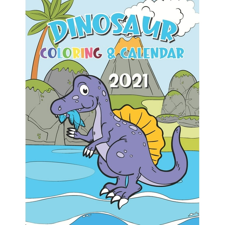 Dinosaur coloring calendar month page start january