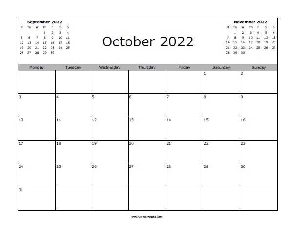 October calendar â free printable