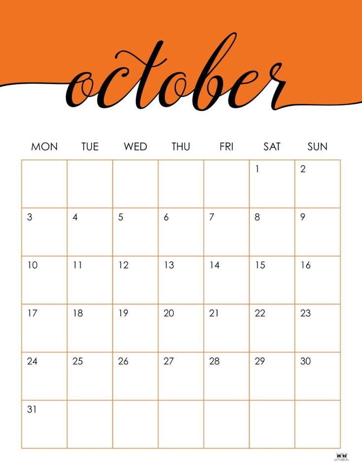 Printable october calendar