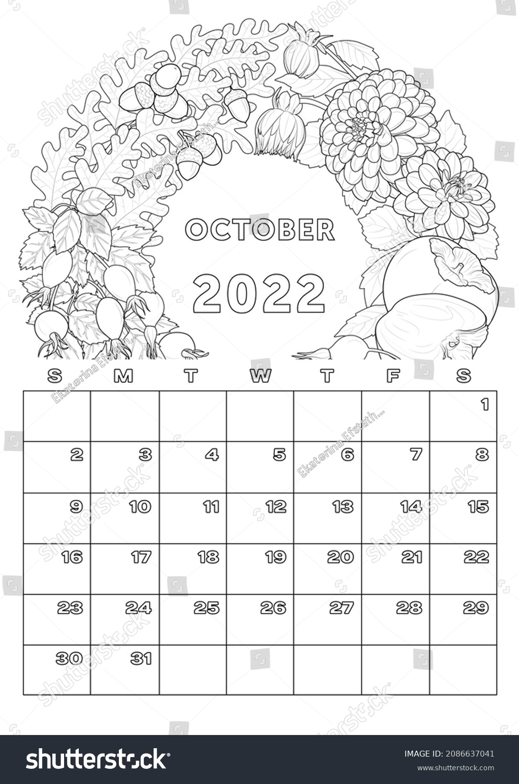 Calendar october calendar coloring stock illustration