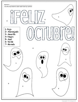 Spanish color by number feliz octubre