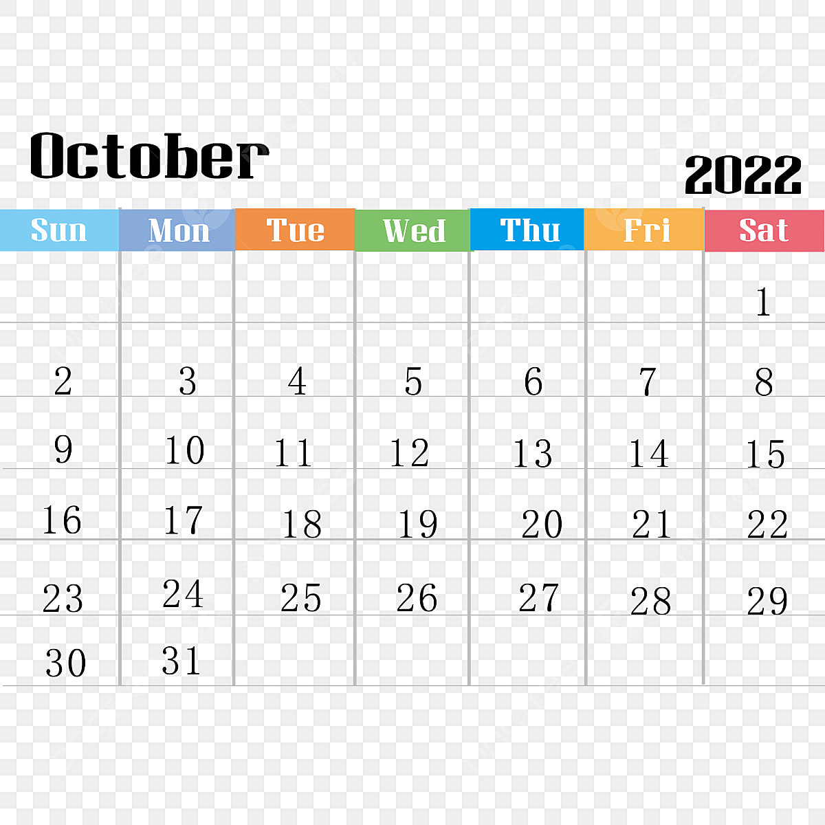 Calendar october white transparent color calendar in october october calendar png image for free download