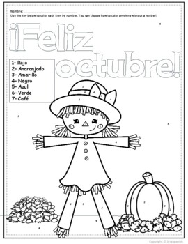 Spanish color by number feliz octubre by srta spanish tpt