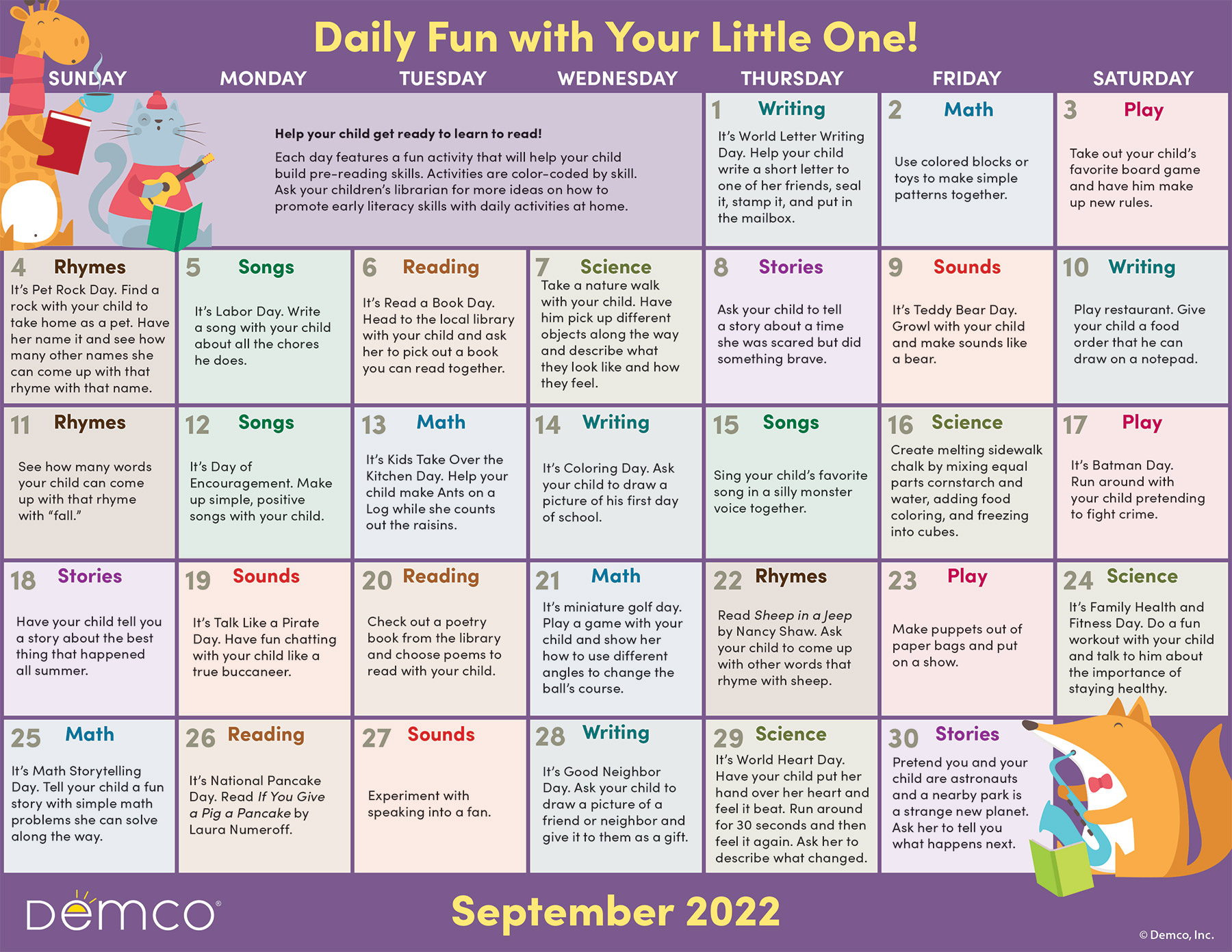 Early literacy activities âseptember activities books and more