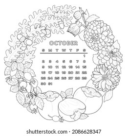 Calendar october calendar coloring page à àààààààààªàààà