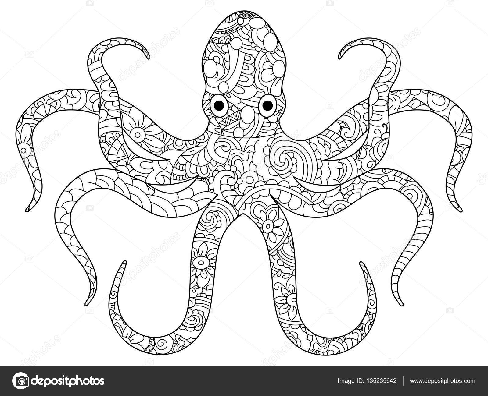 Octopus coloring book for adults vector stock vector by toricheksgmail