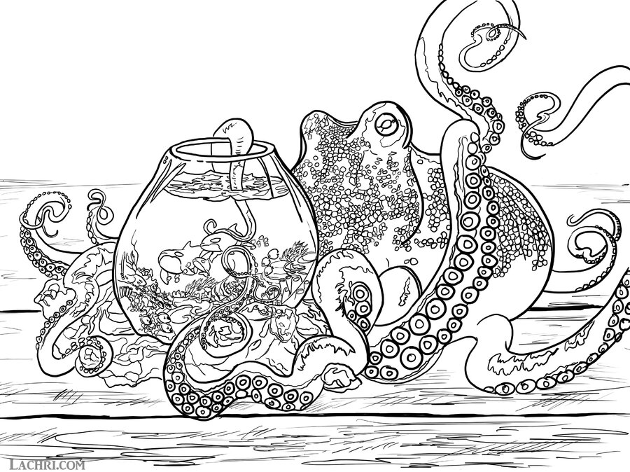 Surreal octopus coloring page reef community