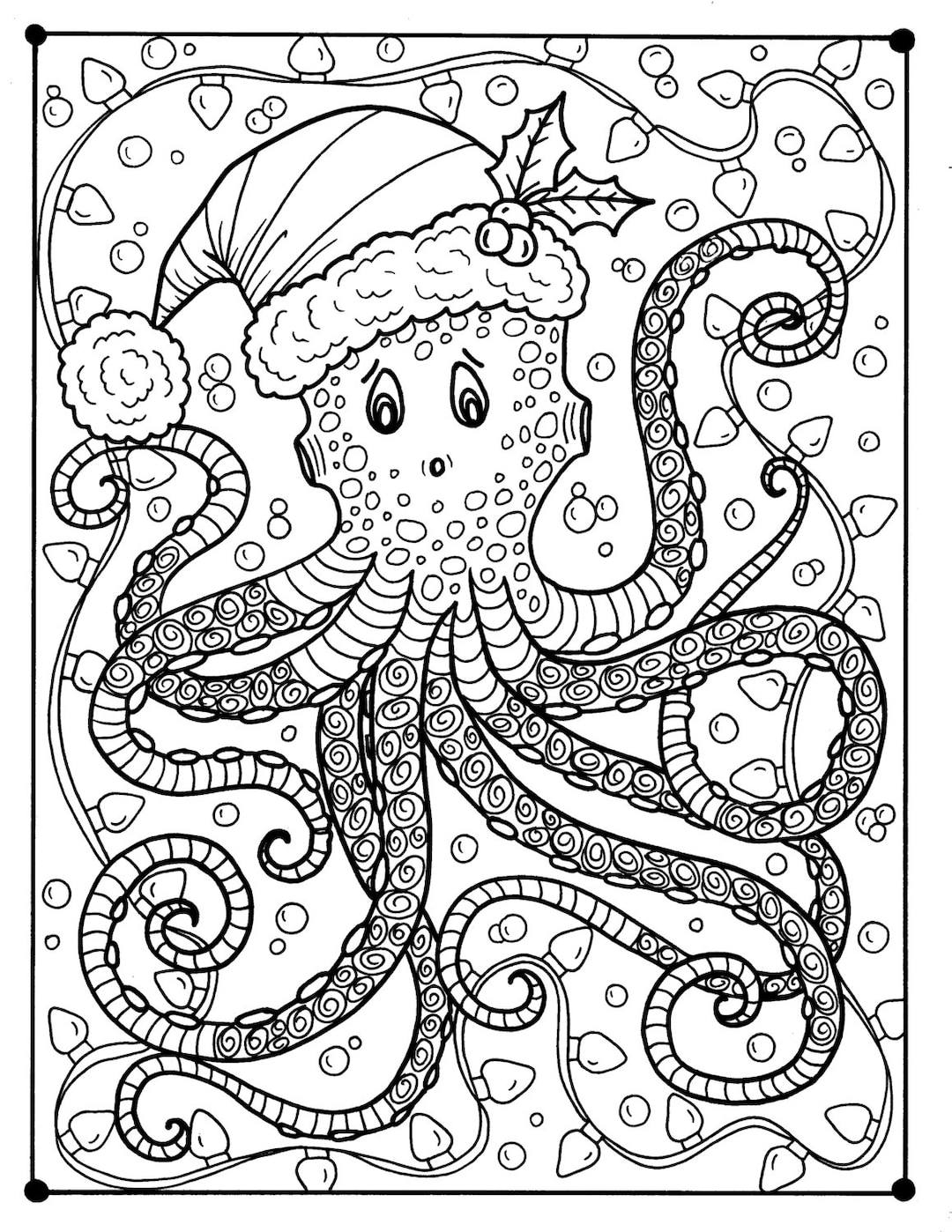 Octopus christmas coloring page adult color holidays beach