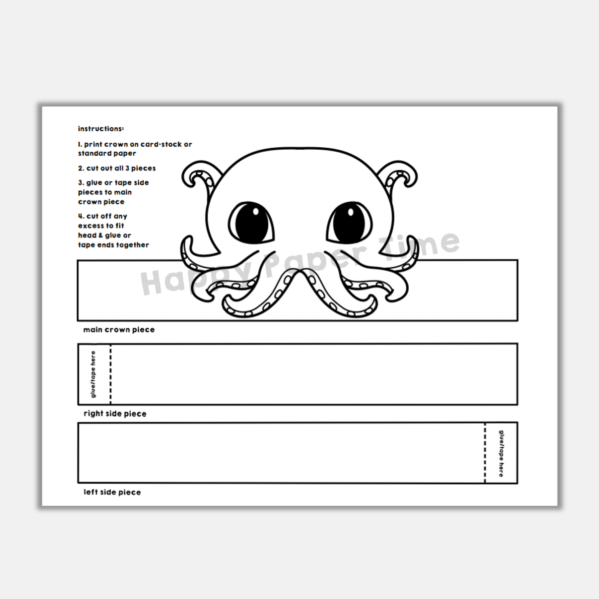 Octopus paper crown printable ocean sea animal coloring craft made by teachers