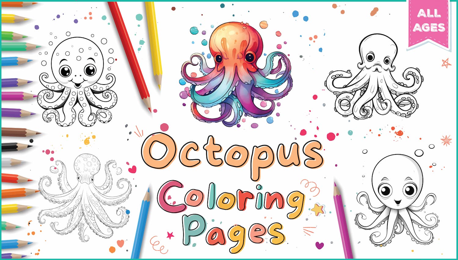 Octopus coloring pages for kids adults