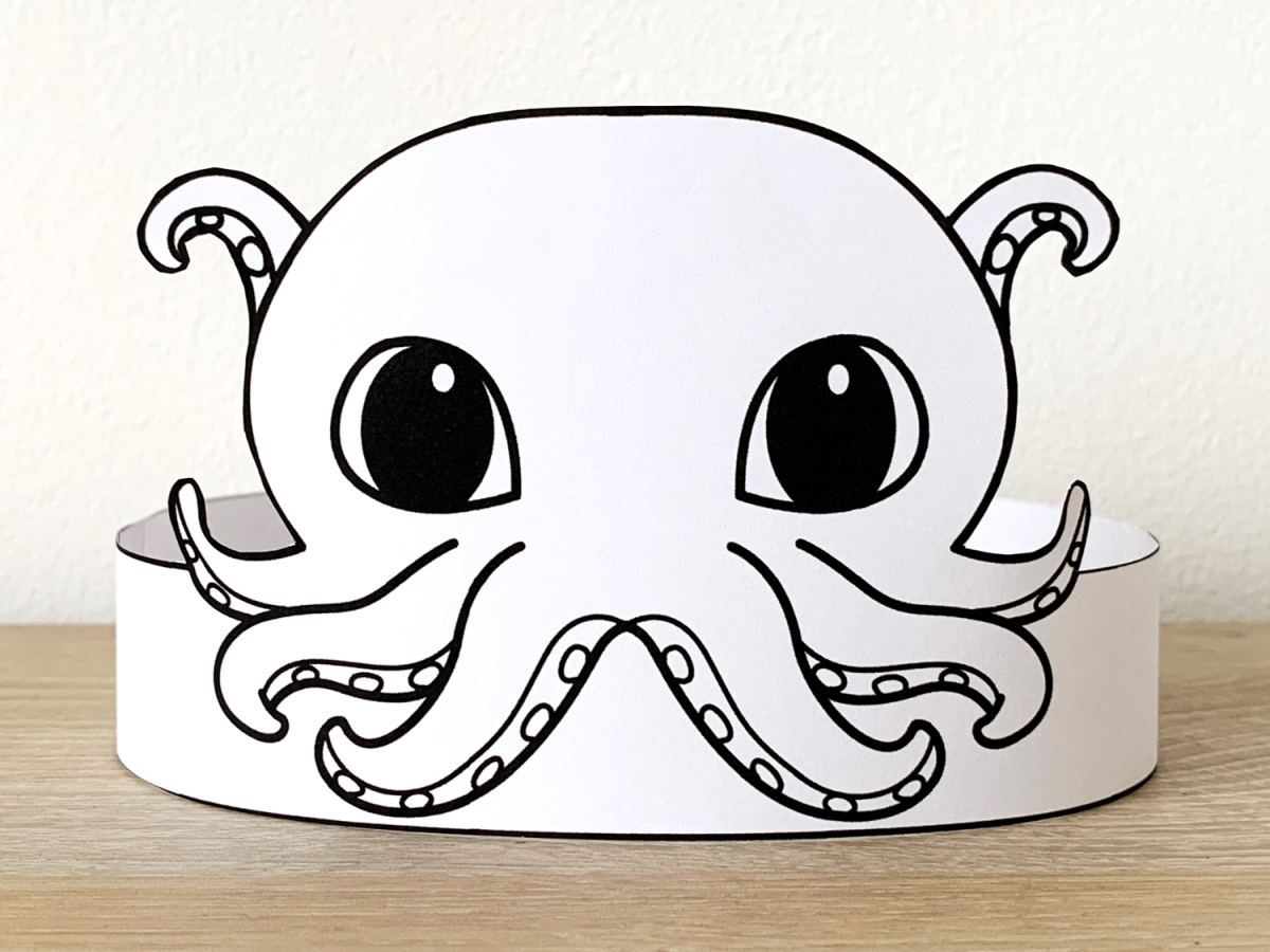 Octopus paper crown printable ocean sea animal coloring craft made by teachers