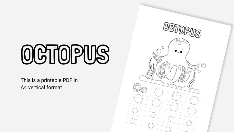 Printable coloring worksheets with octopuses in pdf