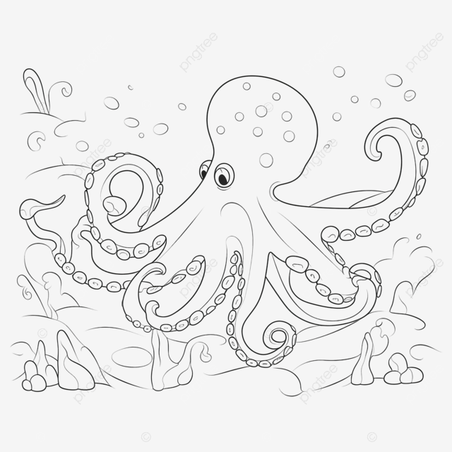 Octopus kids coloring page vector blank printable design for children to fill in octopus cartoon cartoon art png transparent image and clipart for free download