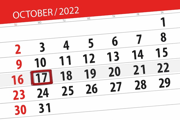 Premium photo calendar deadline day month page organizer date october monday number