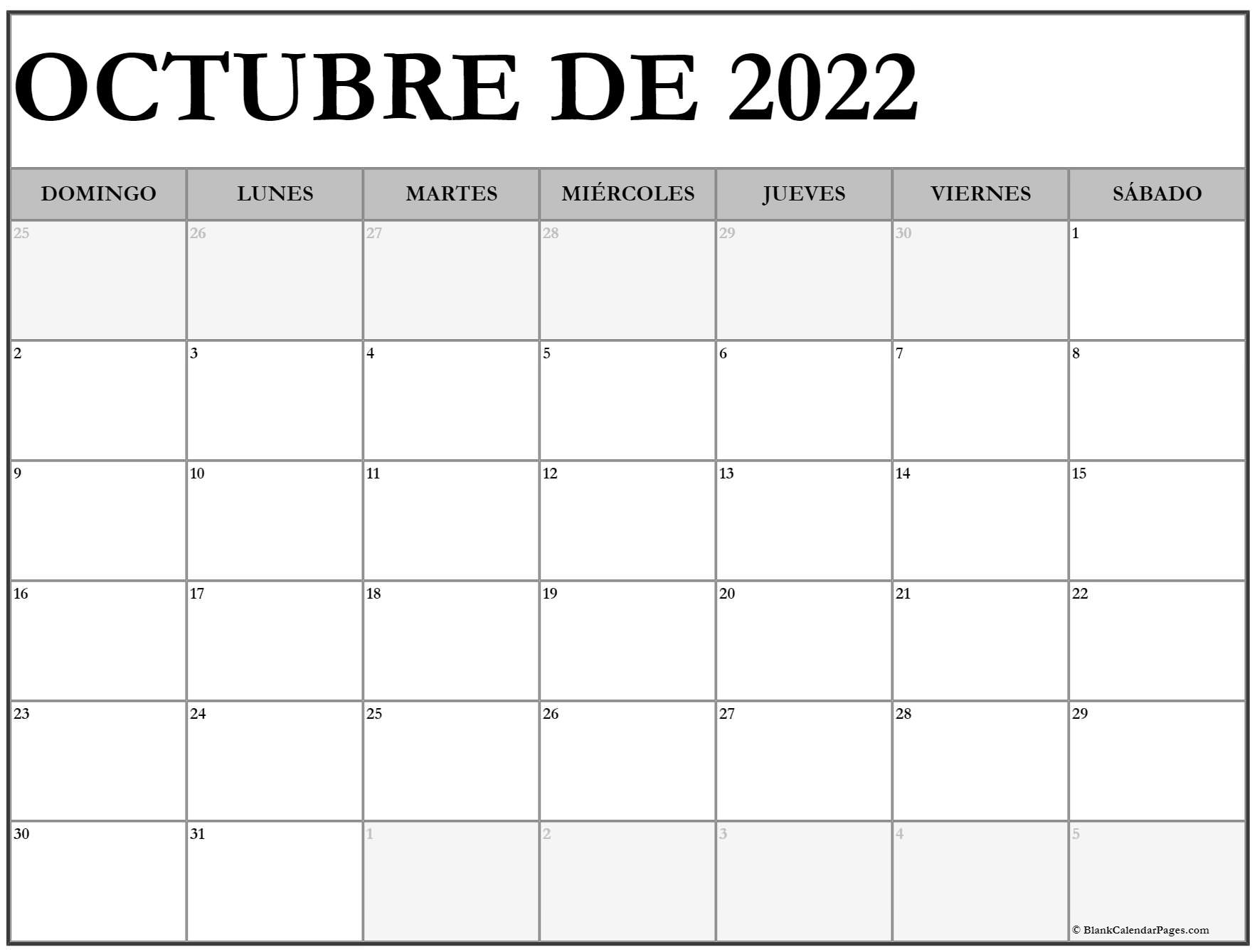 Octubre de calendario gratis calendario octubre