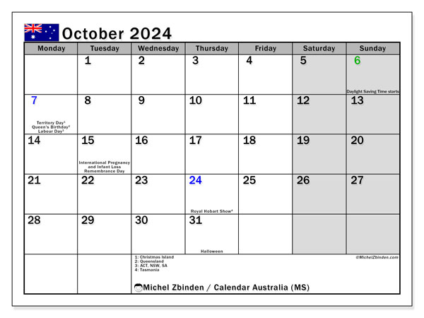 Calendars with holidays october