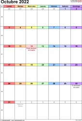 Calendario octubre en word excel y pdf