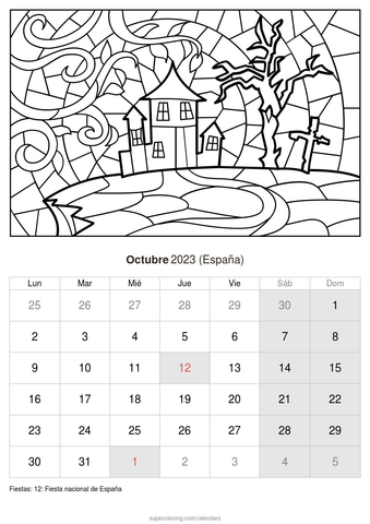 Calendario octubre para imprimir espaãa