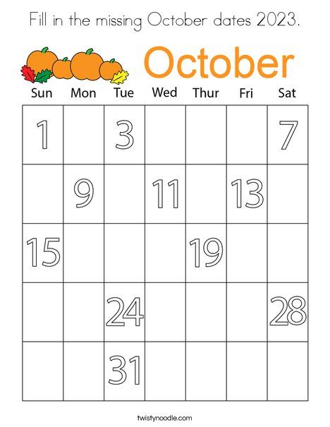 Fill in the missing october dates coloring page coloring pages kids calend october