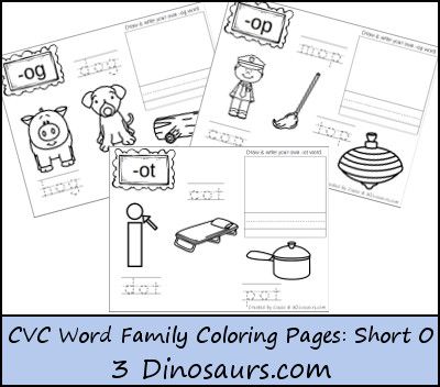 Free cvc word family coloring pages short o vowel cvc word families cvc words word families