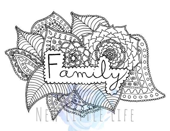 Family coloring page digital download mandala art adult coloring affirmations mandala coloring page family coloring page download now