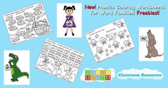 Phonics coloring worksheets for word families freebies