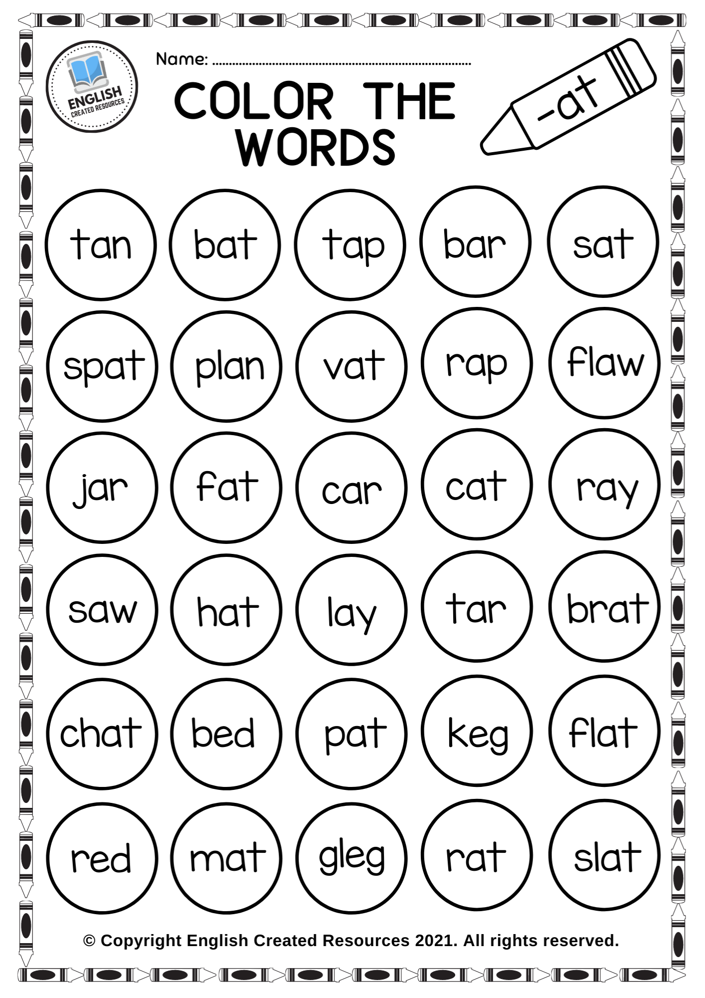 Word family coloring activities â english created resources