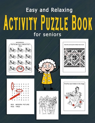 Easy and relaxing activity puzzle book for seniors includes spot the odd one out simple mazes word searches find hidden stars and coloring pages paperback quail ridge books