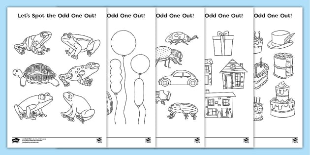 Lets spot the odd one out colouring pages teacher made