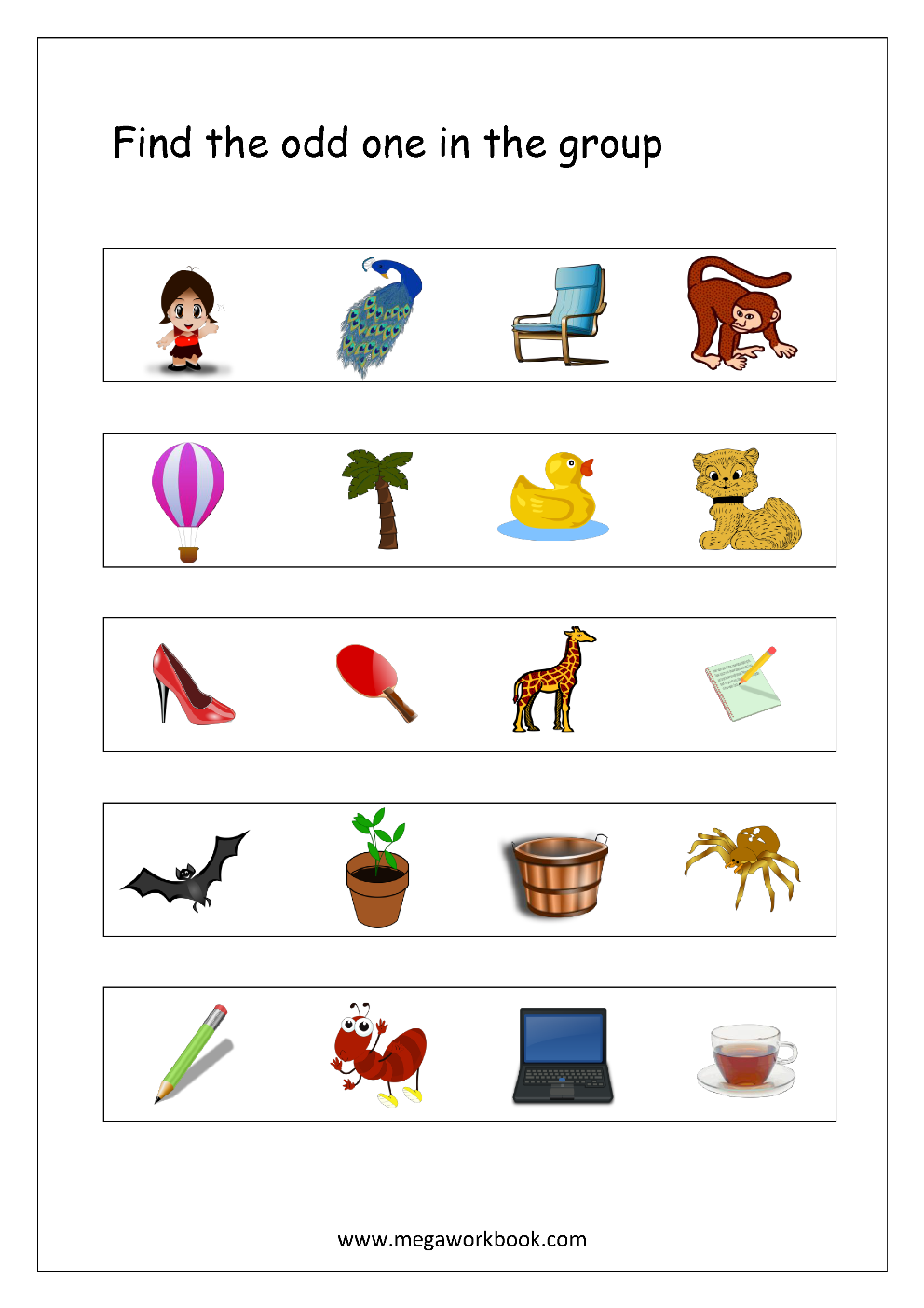 Free printable odd one out worksheets