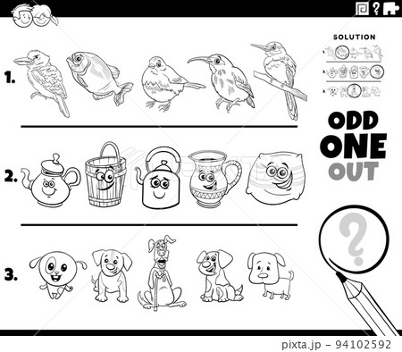 Odd one out puzzle with cartoon charactersãããããç æ