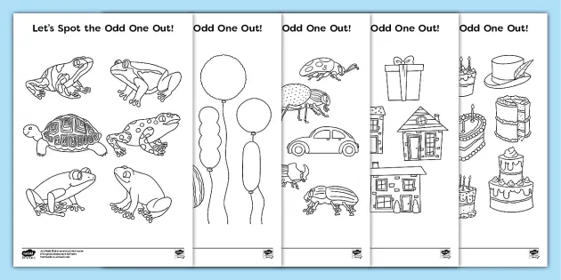 Lets spot the odd one out colouring pages teacher made