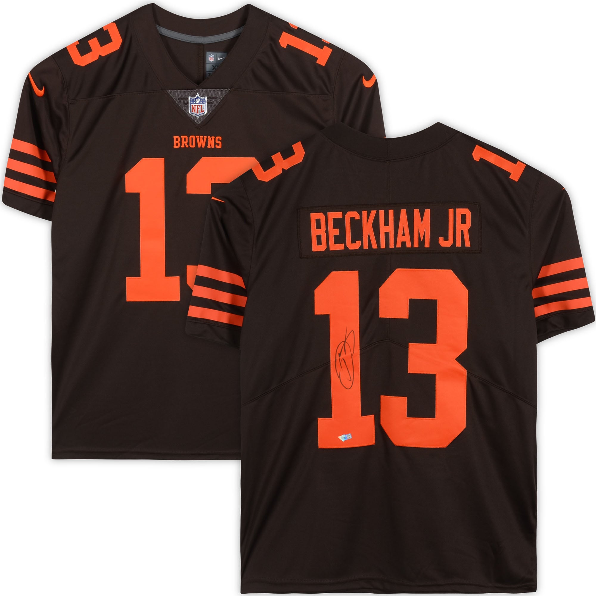 Odell beckham jr cleveland browns autographed nike brown color rush limited jersey