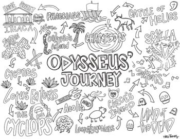 Odysseus journey coloring sheet the odyssey greek mythology