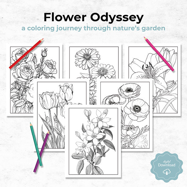 Flower odyssey a coloring journey through natures garden â