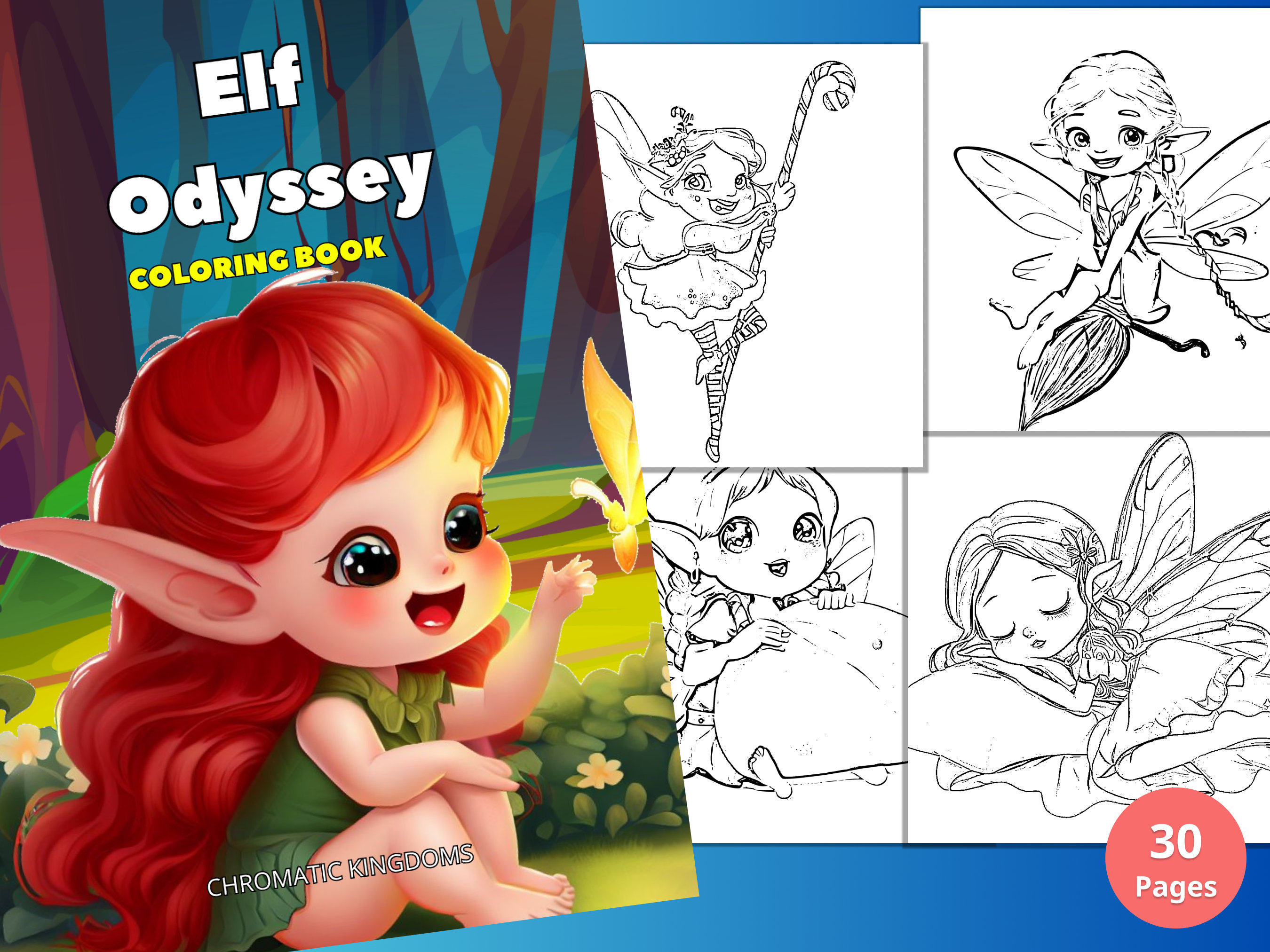 Elf odyssey coloring page book for adult kid instant