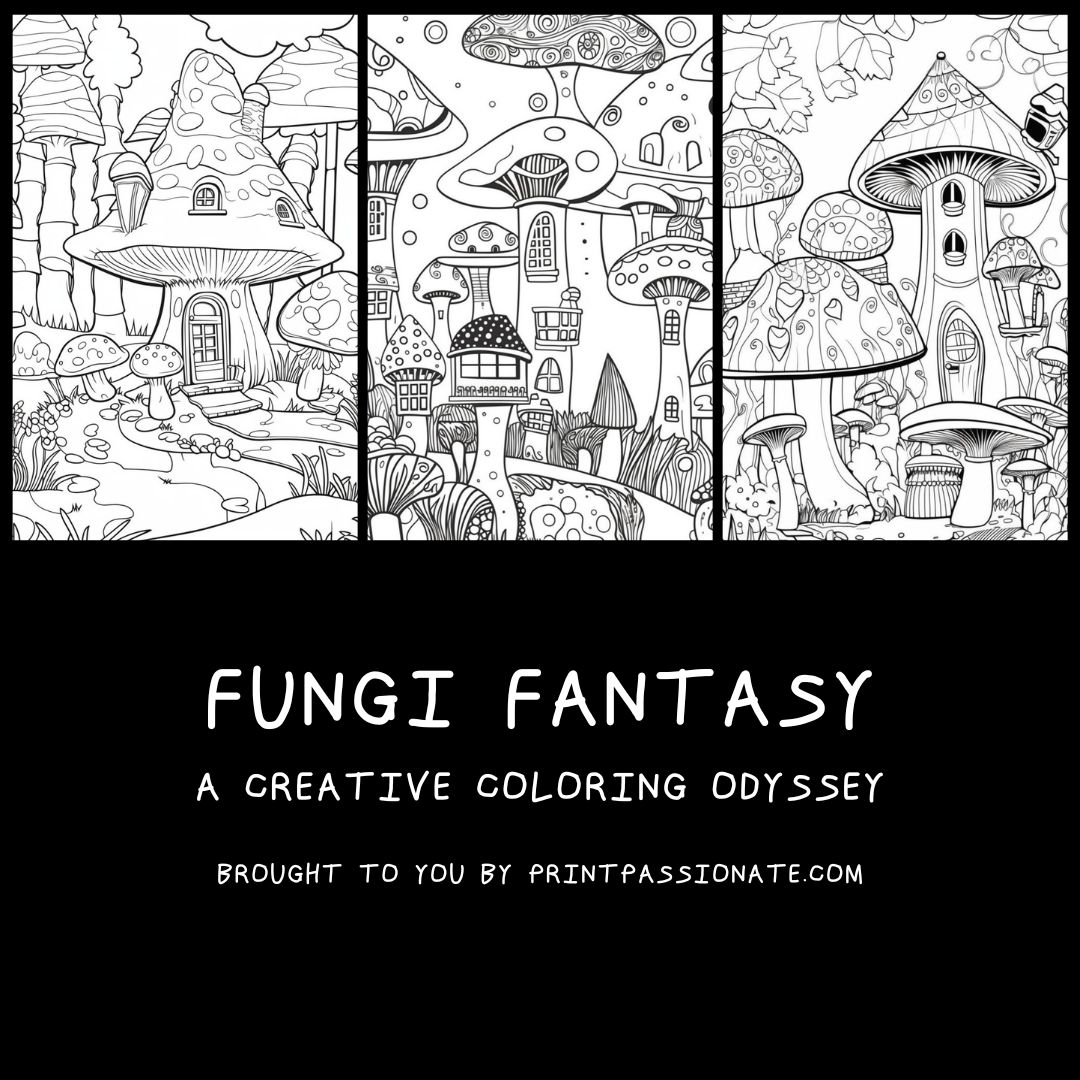 Fungi fantasy mushroom coloring pages pdf download