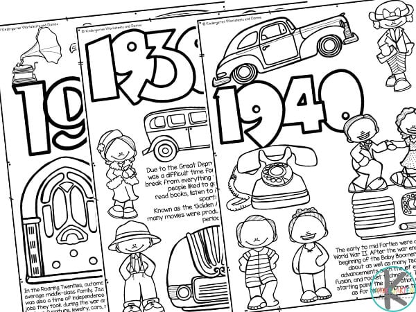 Free american decades history coloring pages