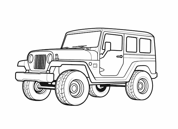 Premium ai image offroad excitement sideangle coloring page of a cartoon jeep