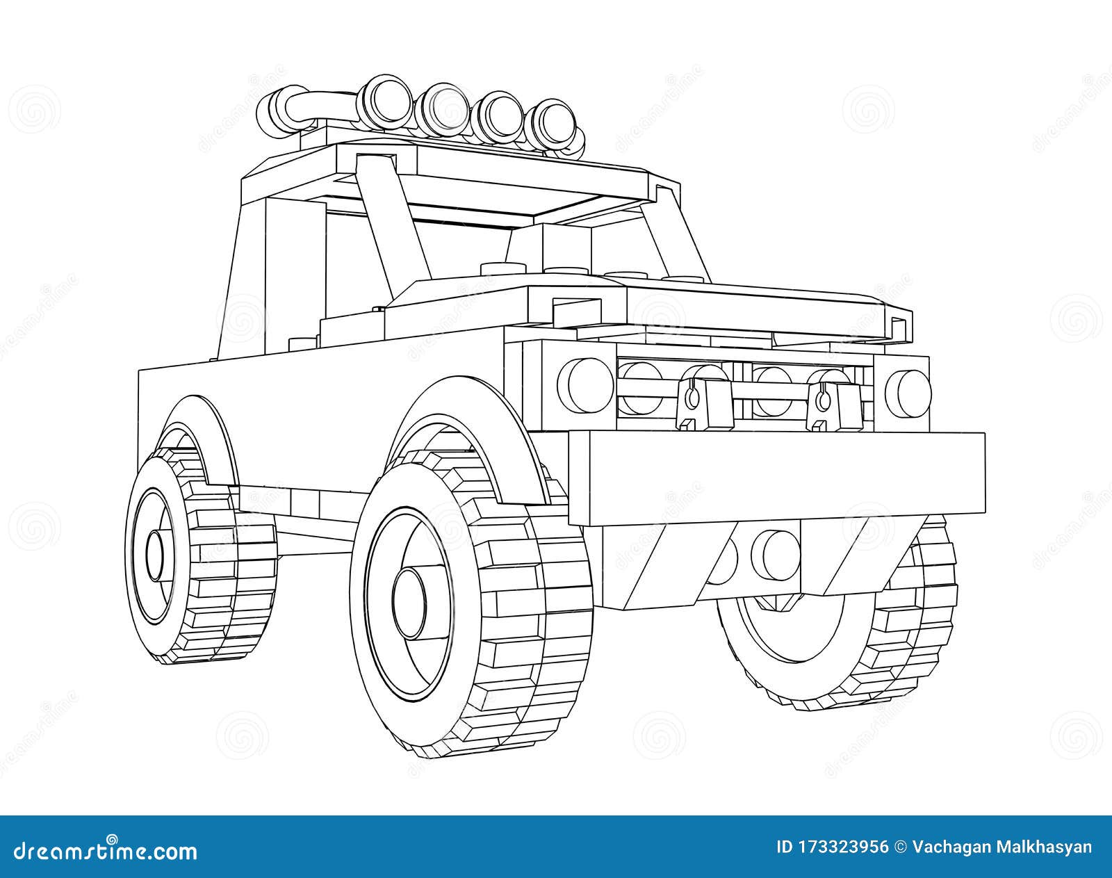 Toy jeep coloring picture car outline picture stock illustration