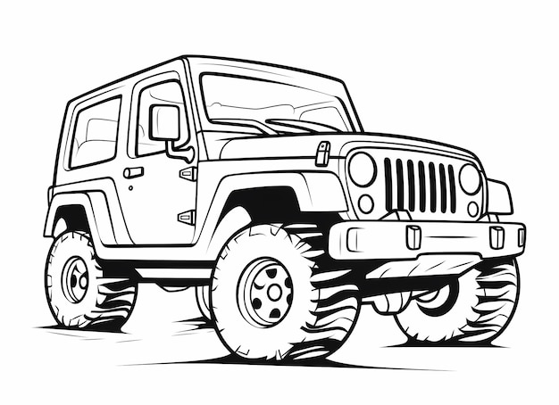 Premium ai image offroad excitement sideangle coloring page of a cartoon jeep