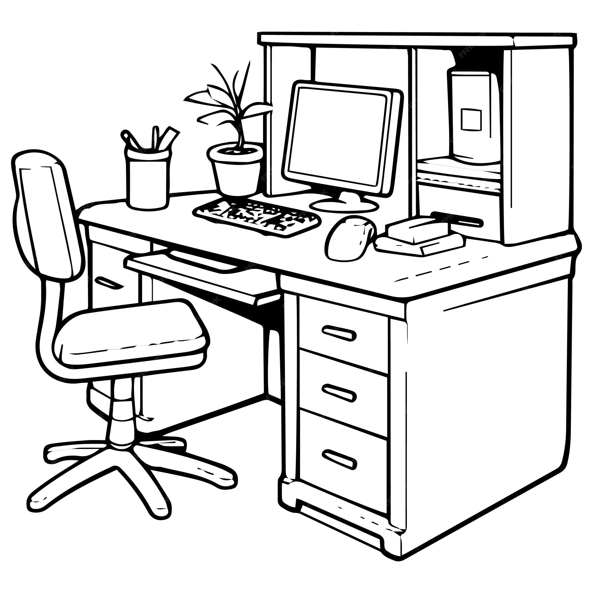 Premium vector simple vector office furniture icon line art coloring page design