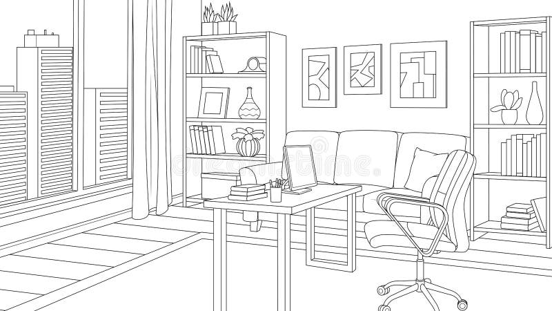 Room office coloring book stock illustrations â room office coloring book stock illustrations vectors clipart