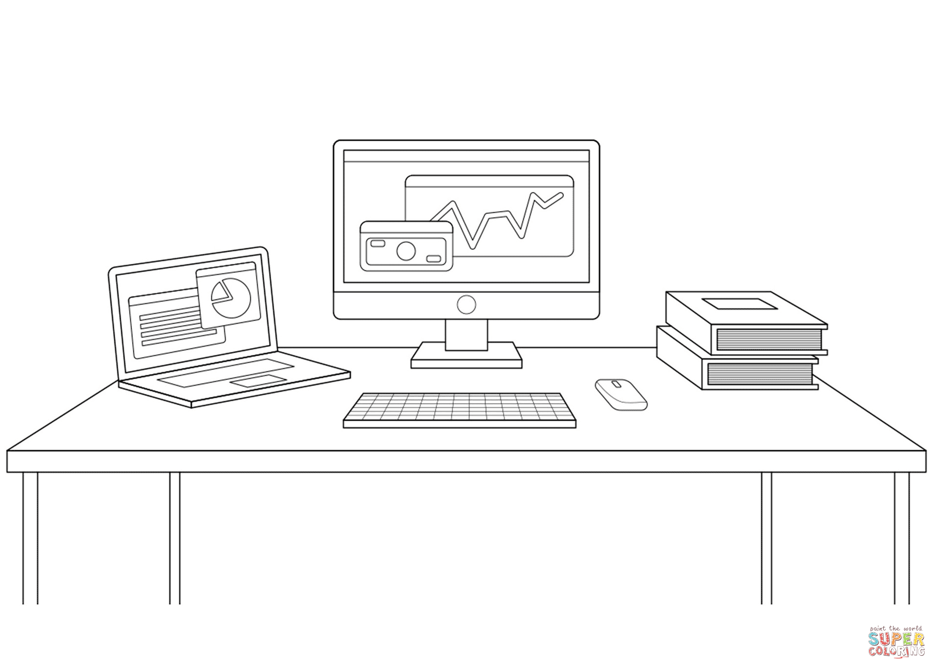 Office table with pc and laptop coloring page free printable coloring pages