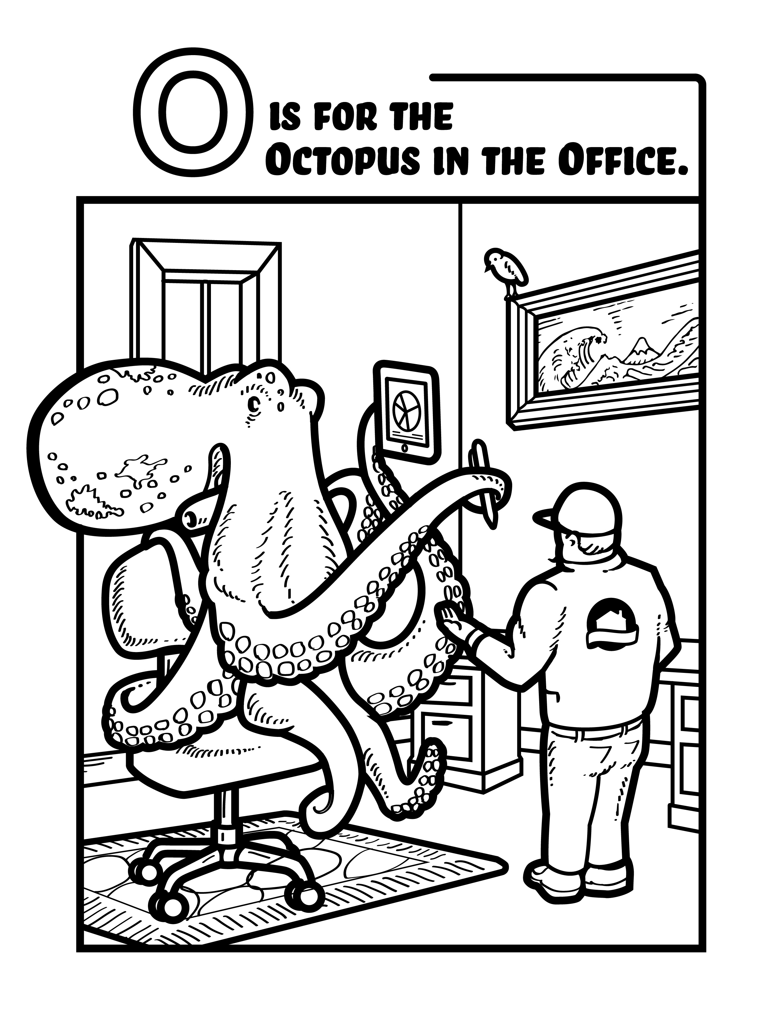 Inter octopus in the office coloring sheet