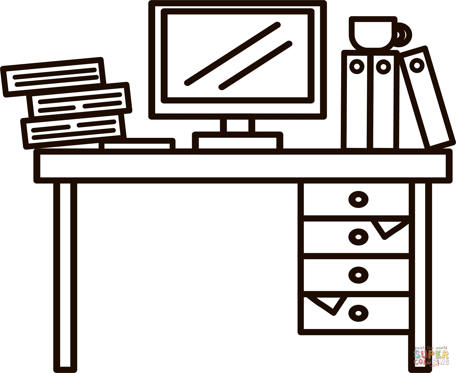 Messy desk coloring page free printable coloring pages