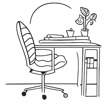 Premium vector coloring page table and chair furniture and room interior