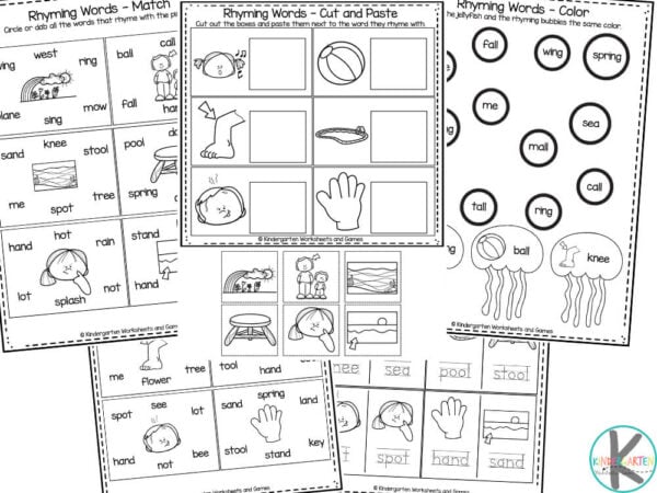 Free printable rhyming words worksheets for kindergartners