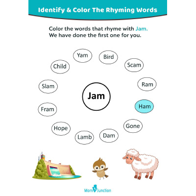 Color the words that rhyme with jam